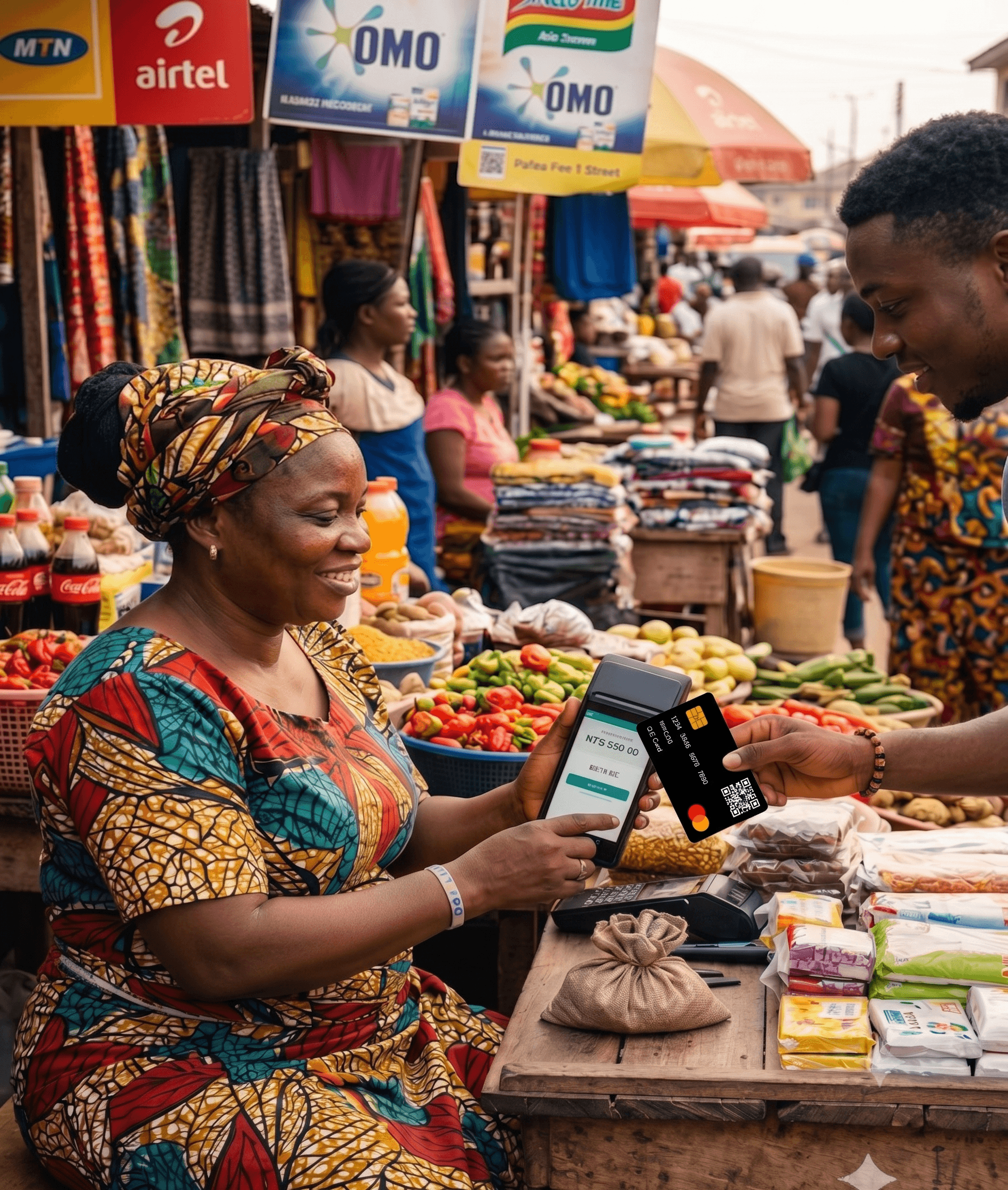 A market vendor accepting a Zenith Bank payment
